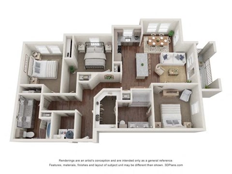 Floor plan for 3 beds, 2 baths, 1361 sqft